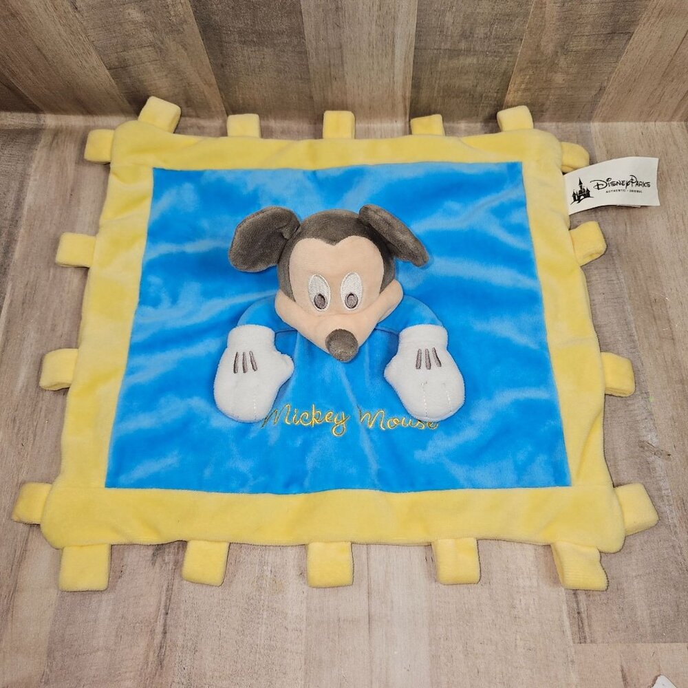 Mickey Mouse Lovey Baby Security Blanket Disney Parks Blue Yellow Blanky
